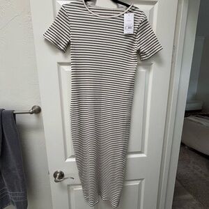 Maternity Black and White Striped Midi Dress